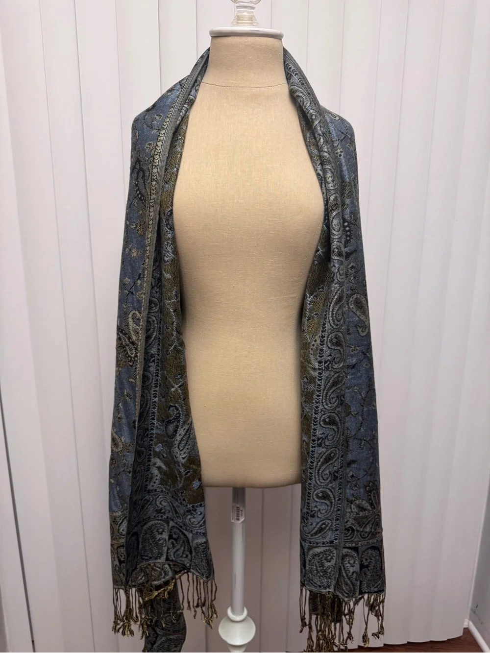 Pashmina Women's Paisley Fringe Shawl Coat - Blue